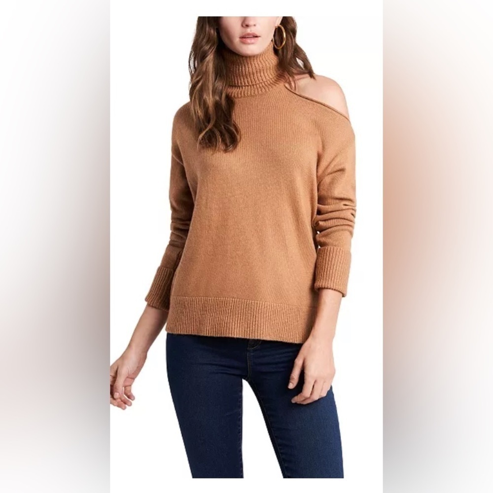 1. State Cold Shoulder Cutout Turtleneck Sweater Wild Oak Large
